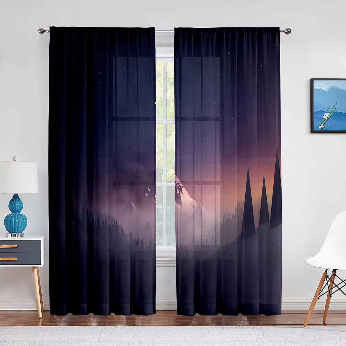 Geometric Mountain Modern Aesthetic Minimalist Pink Sheer Voile