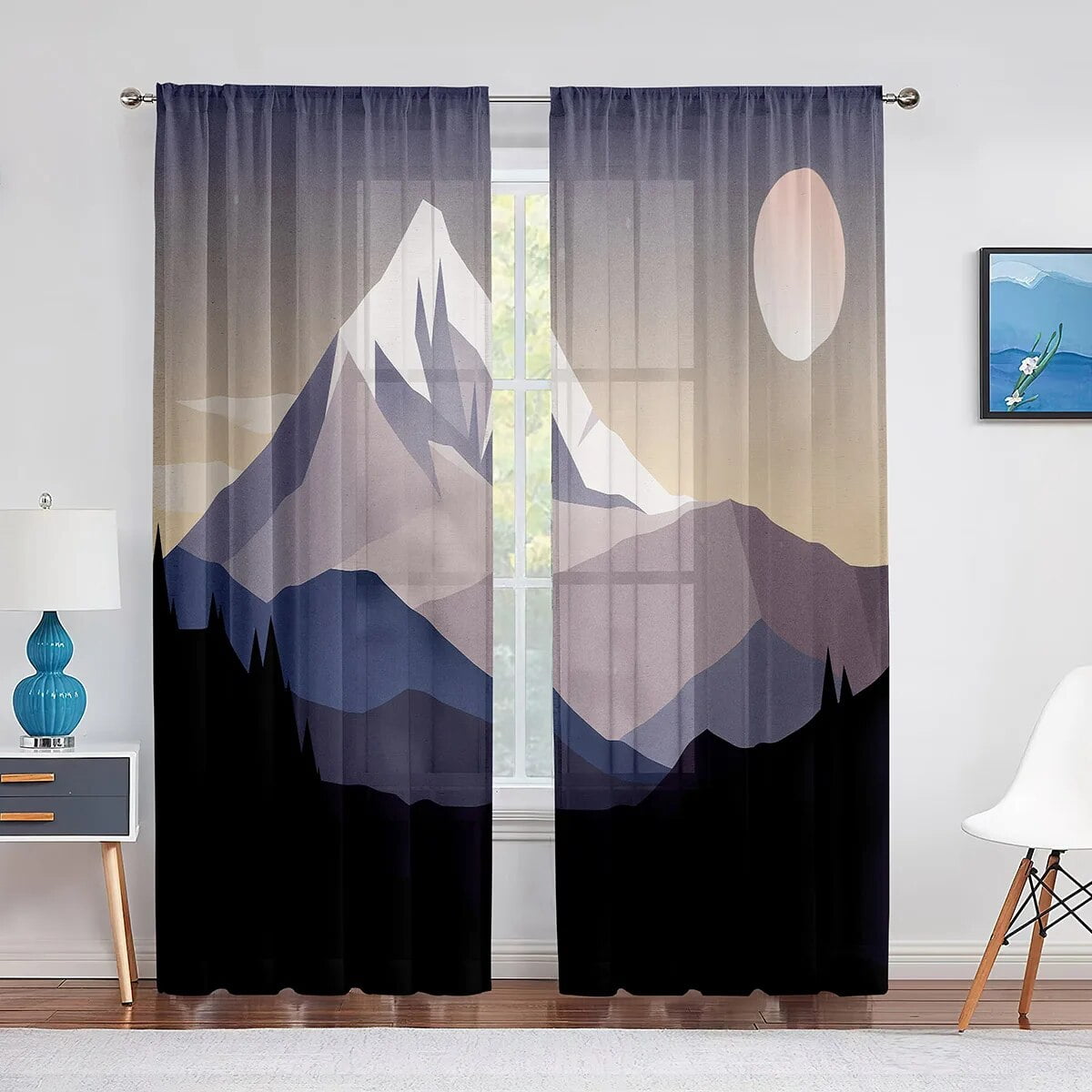 Geometric Mountain Modern Aesthetic Minimalist Pink Sheer Voile ...