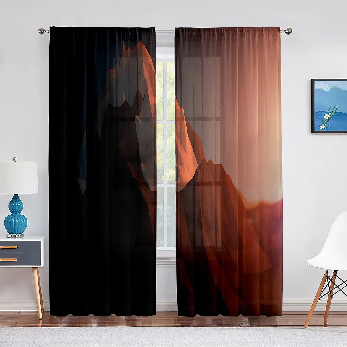 Geometric Mountain Modern Aesthetic Minimalist Pink Sheer Voile ...