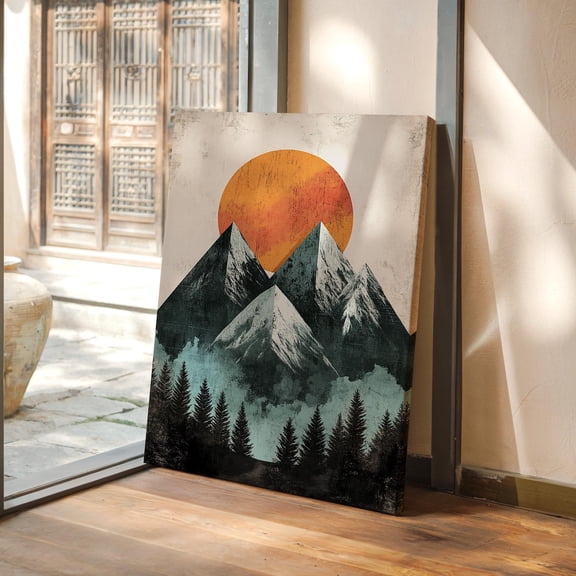 Geometric Mountain Print – Modern Sunset Landscape, Abstract Nature Wall Art, Minimalist Wilderness Decor, Bold Adventure Poster Wall Art, Modern Wall Decor, 24x36 UNFRAMED
