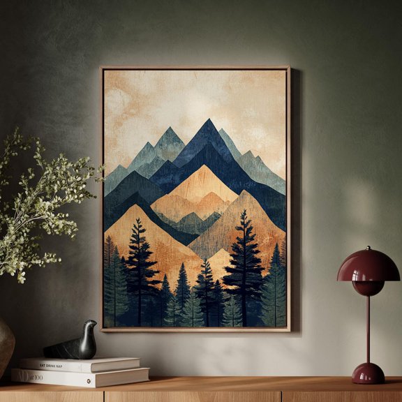 Geometric Mountain Print - Rustic Nature Wall Art - Modern Abstract Landscape - Earth Tone Forest Poster For Home Or Office Wall Art, Modern Wall Decor, 16x24 UNFRAMED