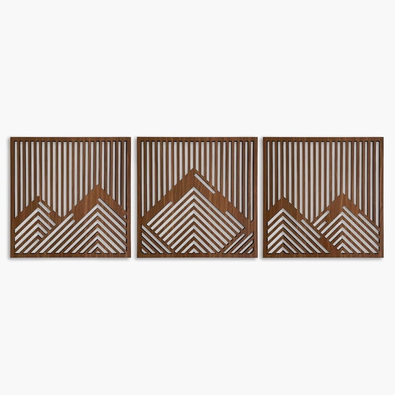 Geometric Mountain Wood Wall Art Decor, 3 Piece Mountain Wooden Wall Decoration, Large Geometric Wall Art