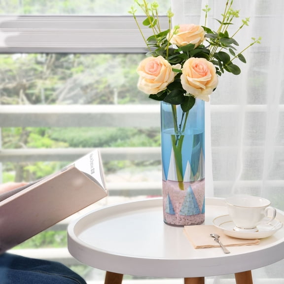 Geometric Mountains Pattern Plastic Vase 11.8'' x 3.9'' Transparent Non Breakable Decorative for Family