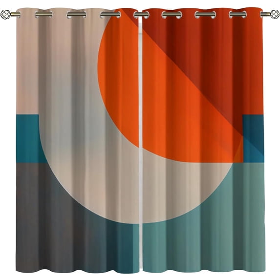 Geometric Mountains Sun Blackout Curtains,Orange Blue Geometry Living Room Curtains,2 Panels,Top Grommet Style,Bedroom Living 52x63 inch