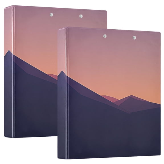 Geometric Mountains at Sunset 12.4x10.6in PVC Round Ring Binders, 2-Pack, D-Ring 3-Hole, Metal Clip