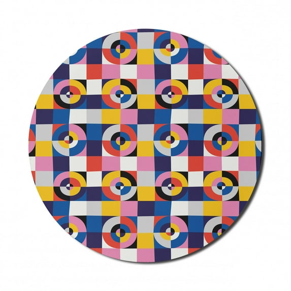 Geometric Mouse Pad for Computers, Colorful Abstract Circles Formed of Curved Stripes in Continuous Pattern, Round Non-Slip Thick Rubber Modern Gaming Mousepad, 8" Round, Multicolor, by Ambesonne