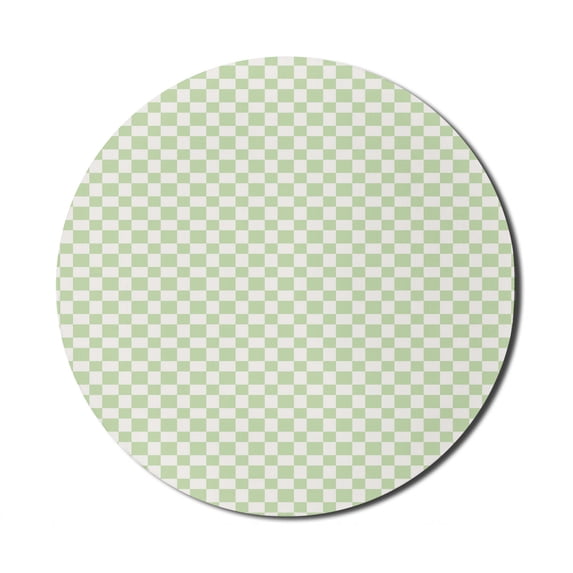 Geometric Mouse Pad for Computers, Retro Big Squares Checked Pattern in Soft Colors Monochrome Tile Print, Round Non-Slip Thick Rubber Modern Gaming Mousepad, 8" Round, Lime Green White, by Ambesonne
