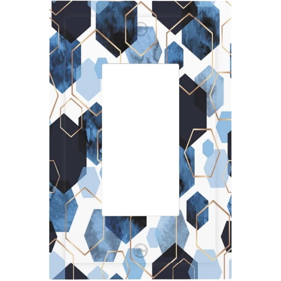 Geometric Navy Blue Abstract Marble 1 Gang Light Switch Plate Cover Single Rocker Outlet Wall Plate Decorative Electrical Receptacle Faceplate for Bathroom Kitchen Bedroom