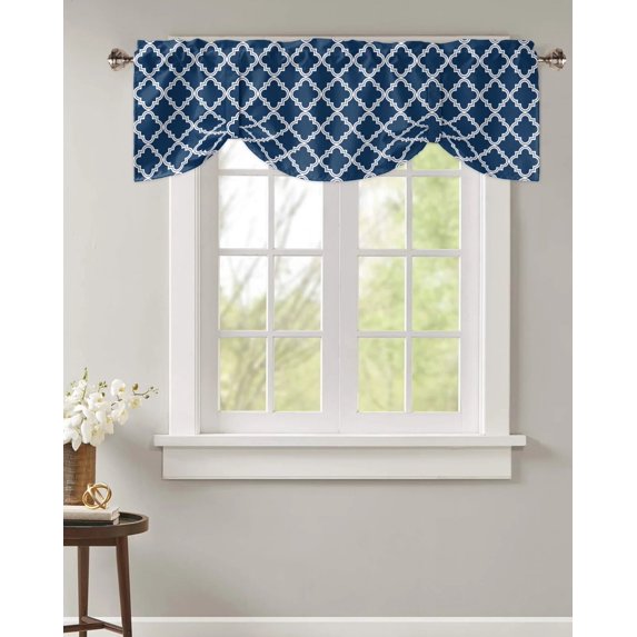 Geometric Navy Blue Morocco Small Curtain Rod Pocket Short Curtains Home Decor Partition Cabinet Door Window Curtains