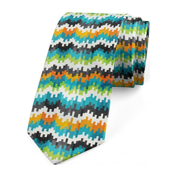 Geometric Necktie, Trippy Forms Motif, Dress Tie, 3.7", Multicolor, by Ambesonne