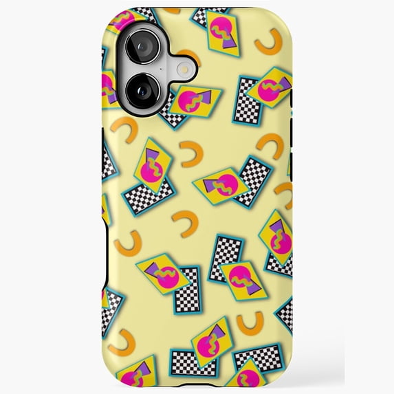 Geometric Neon 90s Pattern Yellow Background Retro Phone Case for 17/15/14/13/12/11 Pro Max