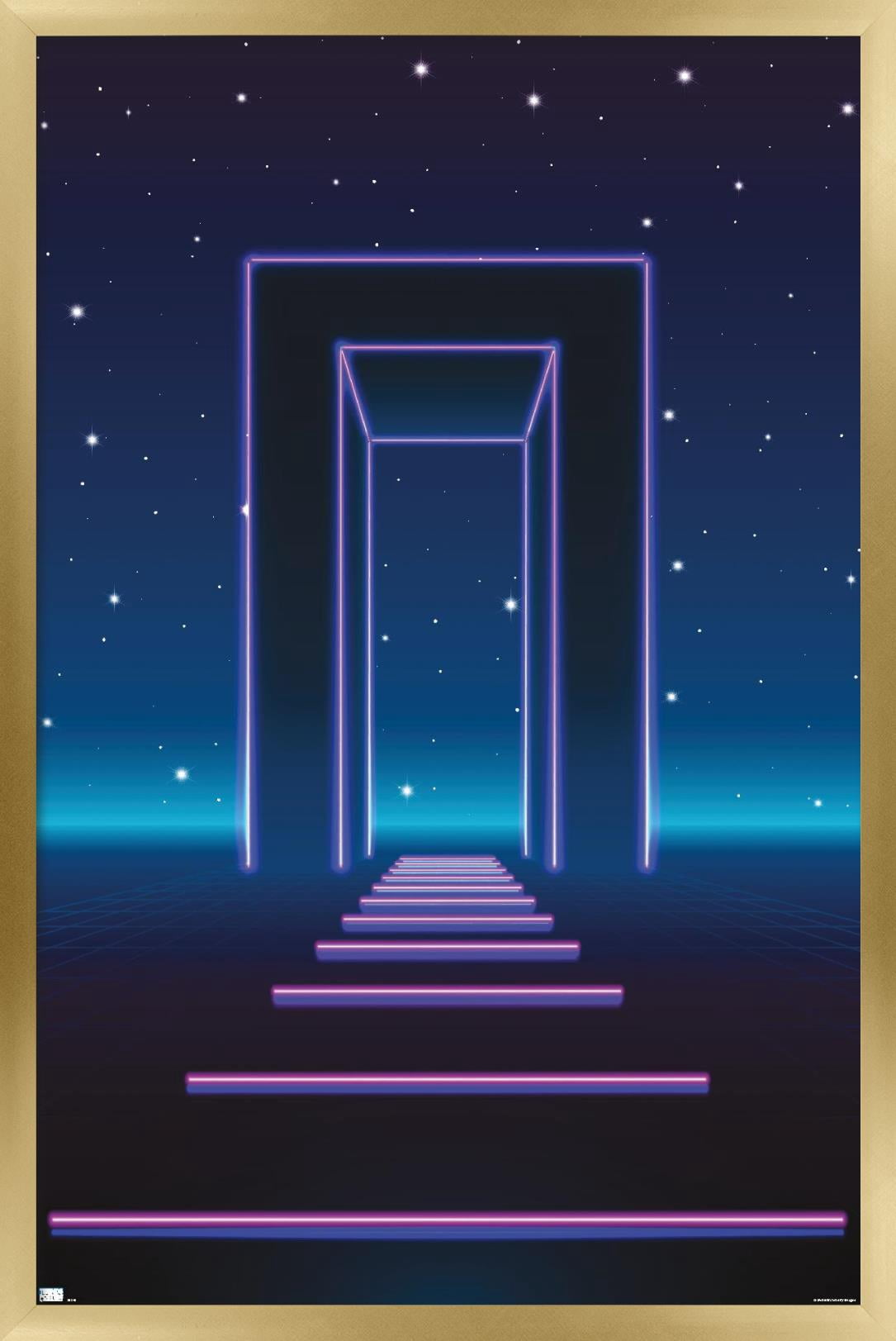Geometric Neon Wall Poster, 14.725" x 22.375", Framed
