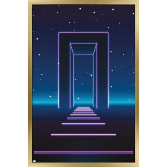 Geometric Neon Wall Poster, 14.725" x 22.375", Framed