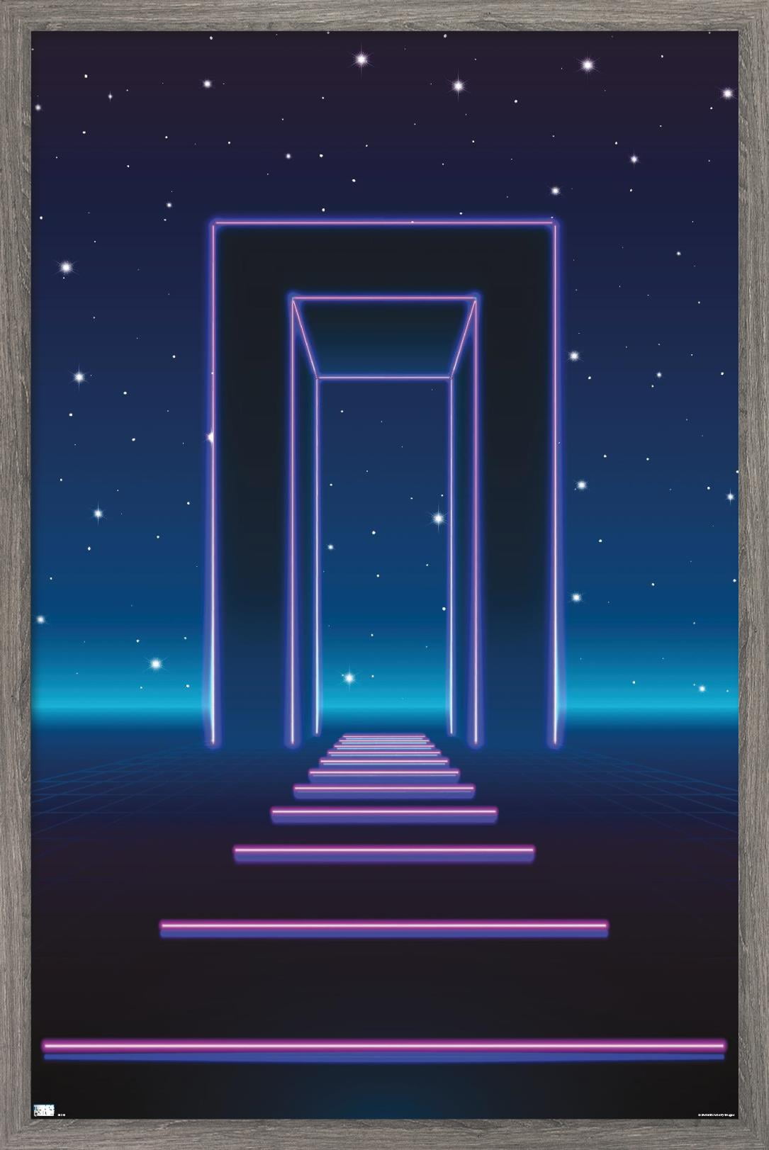 Geometric Neon Wall Poster, 14.725" x 22.375", Framed