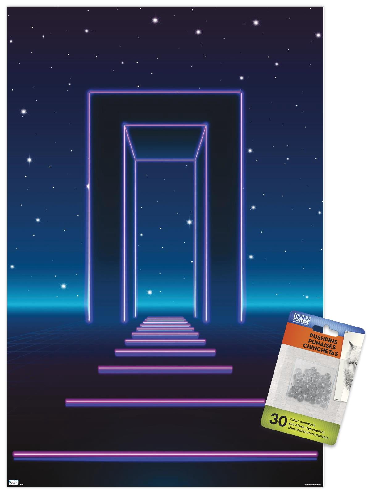 Geometric Neon Wall Poster with Pushpins, 14.725" x 22.375"