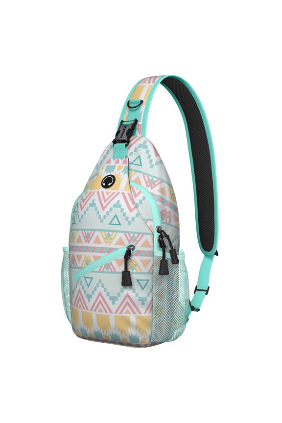 Geometric Nordic Style Sling Backpack Lightweight Travel Crossbody Bag with Layered Storage for Hiking and Commuting