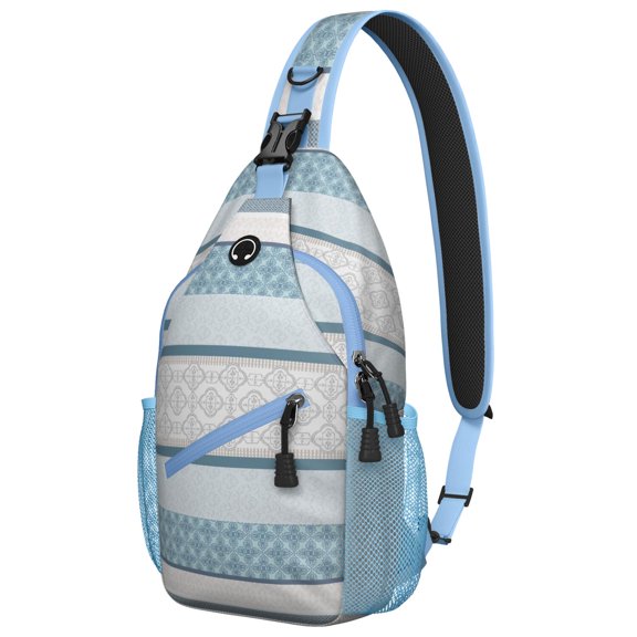 Geometric Nordic Style Sling Backpack Lightweight Travel Crossbody Bag with Layered Storage for Hiking and Commuting