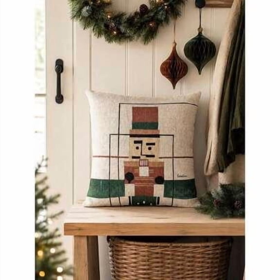 Geometric Nutcracker Soldier Double-Sided Woven Throw Pillow, 17 x 18 in