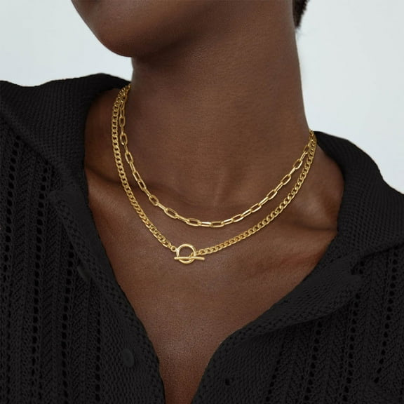 Geometric OT Buckle Metal Paper Clip Necklace
