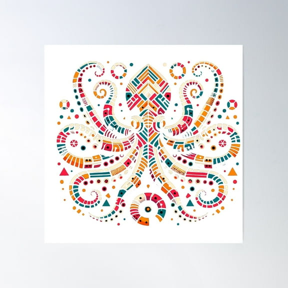 Geometric Octopus Tentacles Poster Wall Art, Modern Wall Decor For Living Room Bedroom, 17x17 UNFRAMED