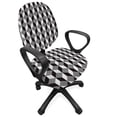 thumbnail image 1 of Geometric Office Chair Slipcover, Herringbone Zigzags Stacked Cubes Pattern Greyscale Illustration, Protective Stretch Decorative Fabric Cover, Standard Size, Black Grey and Pale Grey, by Ambesonne, 1 of 5