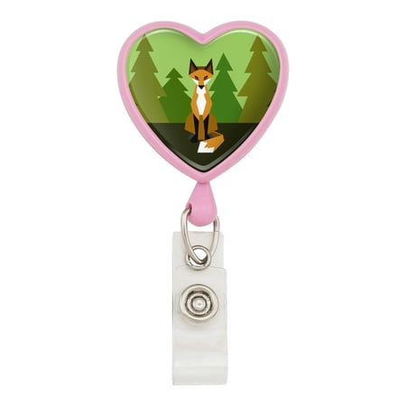 Geometric Orange Fox Heart Lanyard Retractable Reel Badge ID Card Holder