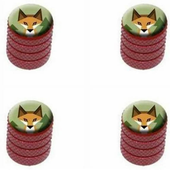 Geometric Orange Fox Tire Rim Wheel Aluminum Valve Stem Caps, Multiple Colors