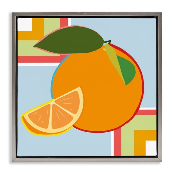 Stupell Industries Geometric Orange Fruit Gray Framed Floater Canvas Wall Art, design by Daniela Santiago, 25 x 25