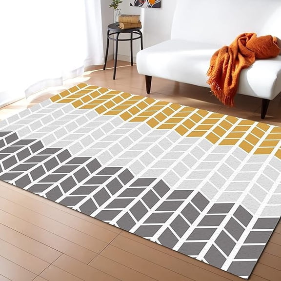 Geometric Orange Gray Stripe Area Rug, Abstract Geometric Zig Zag Easy Clean Rug, Soft Non-Skid Carpet Throw Rug For Kids Teen Girls Boys Bedroom Living Room Classroom Office 4 x 6ft
