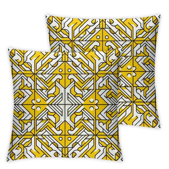 Geometric Outdoor Pillow Covers Set of 2, Abstract Diamond Plaid DecorativeThrow Pillowcase Yellow Geometrical Art Linen Soft Cozy Cushion Cover Pillowsham