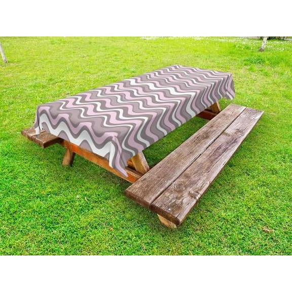 Geometric Outdoor Tablecloth, Wavy Horizontal Stripes Ocean Pattern Abstract Inspirations Sea Effect, Decorative Washable Fabric Picnic Table Cloth, 58 X 84 Inches,Warm Taupe Pink Cream, by Ambesonne
