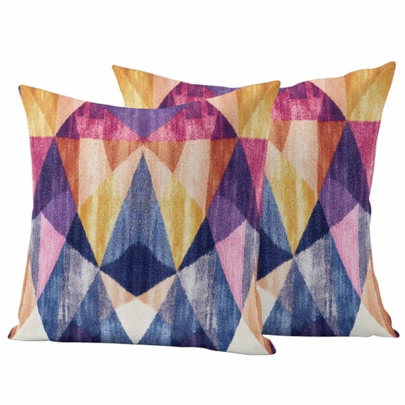 Geometric Outdoor Waterproof Pillow Covers, Vintage Colorful Abstract Art Decorative Square Throw Pillowcase Sofa Cushion Sham for Patio/Couch/Chair, 16"x16" 2 Pack