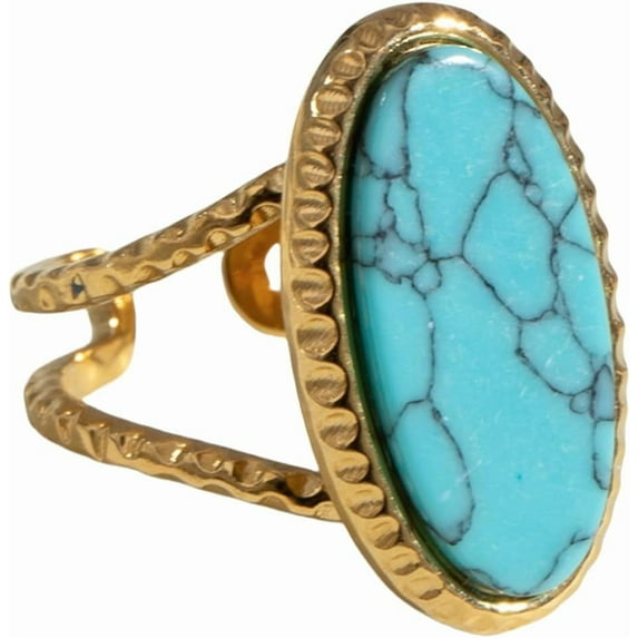 Geometric Oval Statement Ring for Women Gold-Toned Titanium Steel Retro Stone Adjustable Open Band Wrap Finger Rings Comfirm Fit Boho Vintage Wedding Engagement Jewelry