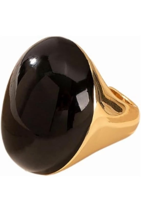 Geometric Oval Statement Ring for Women Minimalist Open Adjustable Ring Gold Plated Bold Dome Cocktail Rings Promise Anniversary Band Jewelry