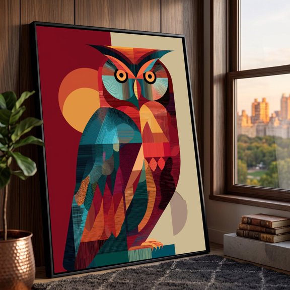Geometric Owl Wall Art Abstract Bird Illustration Modern Animal Decor Colorful Nature Artwork Ready To Hang Art, Unframed Paper Print