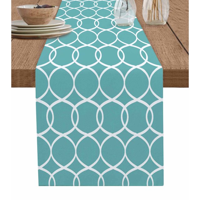 Geometric Paint Circles Blue Gray Table Runner Wedding r Table Runner