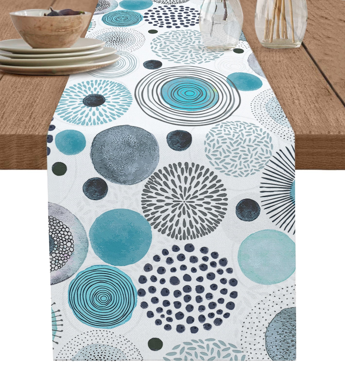 Geometric Paint Circles Blue Gray Table Runner Wedding r Table Runner