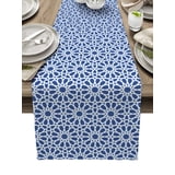 Geometric Paint Circles Blue Gray Table Runner Wedding r Table Runner