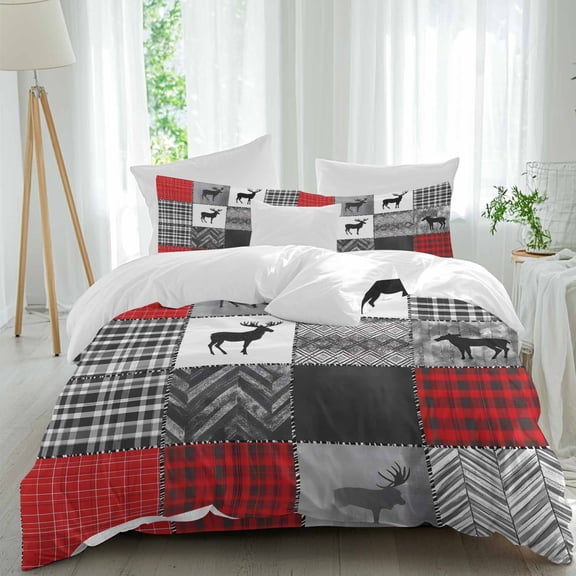 Geometric Patchwork 4 piece Duvet Cover Set, Comfort Bedding Set California King Size Include a Duvet Cover, a Bed Sheet, 2 Pillowcase with Zipper for All Season