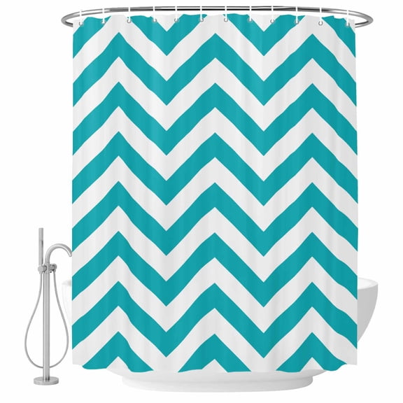 Geometric Patern Fabric Shower Curtain Chevron Striped White Teal Washable Shower Curtains for Bathroom, Waterproof Bath Curtain with Hooks Home Decor 36x72in