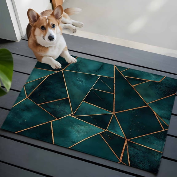 Geometric Pattern 2x3 Area Rugs for Living Room, Dark Green Triangle Collage Art Non Slip Floor Mat Washable Low-Profile Indoor Carpet for Bedroom, Dining Room, Bathroom
