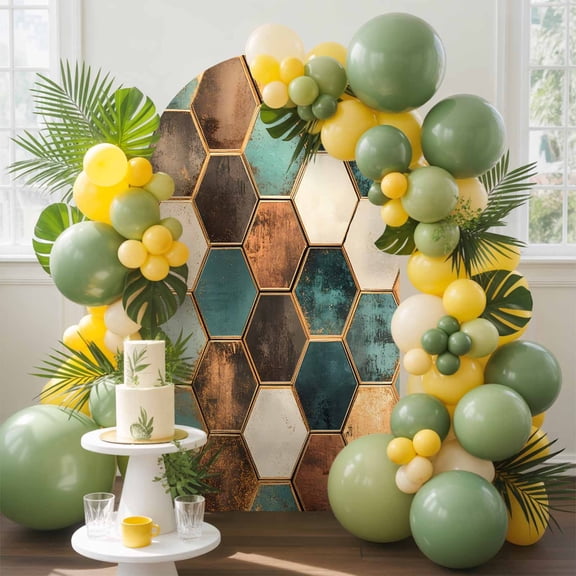 Geometric Pattern Arch Backdrop Cover, 6.6FT, Colorful Hexagon Collage Art Spandex Arch Covers Double-Sided Backdrop for Wedding Birthday Party Photo Background Decoration