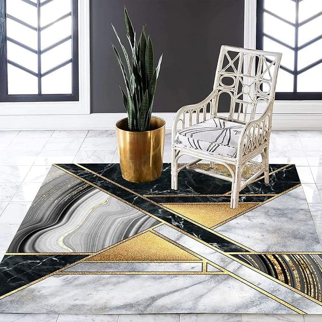 Marble Pattern Area Rugs Geometric Pattern Area Rug Black White Gold Marble Abstract Carpet For ...
