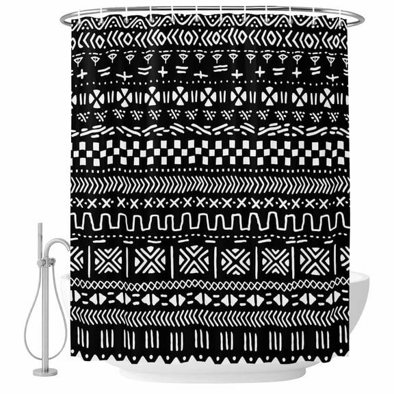 Geometric Pattern Bathroom Shower Curtains with Hooks, Abstract Africa Traditional Ethnicity Style Waterproof Fabric Washable Shower Curtain for Home Hotel Bathtub Decor 72x72 Inch