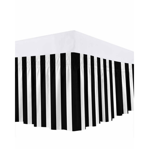 Geometric Pattern Bed Skirt King Size 18" Drop Black Line Stripe Simple Style Ruffled Wrap Around Bed Skirts Adjustable Elastic Bedskirt Dust Ruffle for King Size Bed