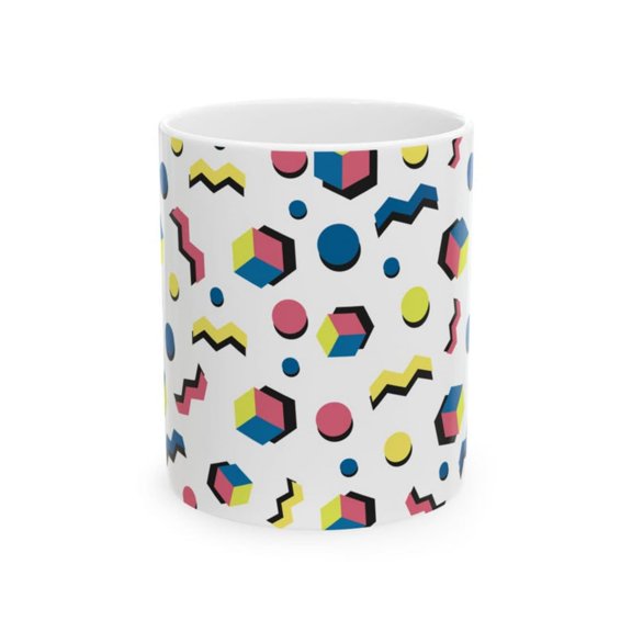 Geometric Pattern Ceramic Mug, Colorful Coffee Cup, Fun Gift Home, Office, R Style, oz oz.