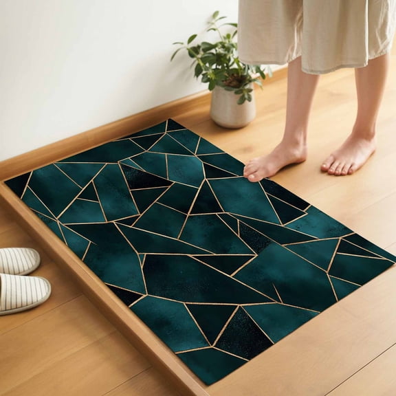 Geometric Pattern Door Mat 16x24 Inch Dark Green Triangle Collage Entryway Rug with Non-Slip Rubber, Inside Floor Mats Front Door Rug for Living Room Bathroom Bedroom Home Office