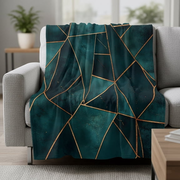 Geometric Pattern Fleece Throw Blanket Lightweight Dark Green Triangle Collage Art Fuzzy Flannel Throws Super Soft Cozy Flannel Blanket for Couch, Sofa, Bed, Travel 30"x40"