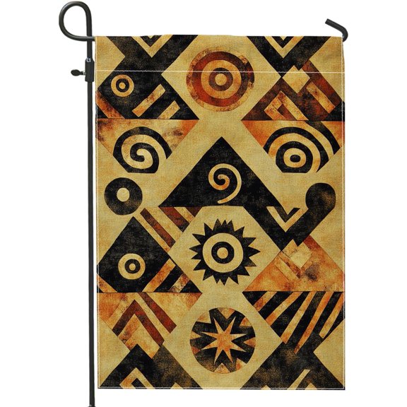 Geometric Pattern Garden Flag Black Orange Tribal Design Double Sided Burlap Outdoor Lawn Decor Yard Banner 12x18 Inch