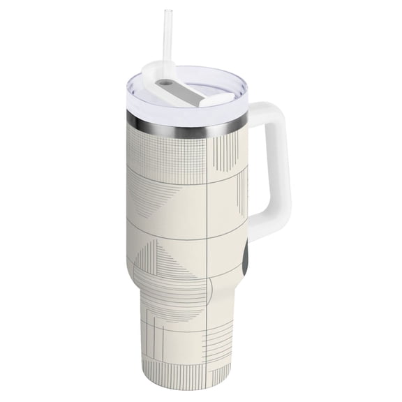 Geometric Pattern Insulated Tumblers 40oz Double-Walled Stainless Steel Water Bottles Car Handle